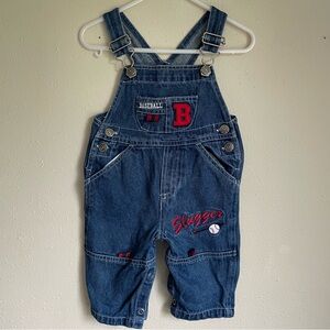 Vintage jeans wear baby boy baseball slugger overalls embroidered